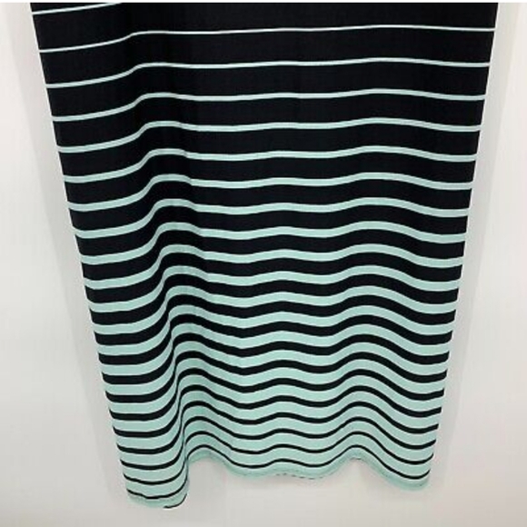 Roz & Ali Dress Size 10 Maxi Stripe Blue Black Jersey Stretch Sleeveless PTP:18" - Picture 4 of 8